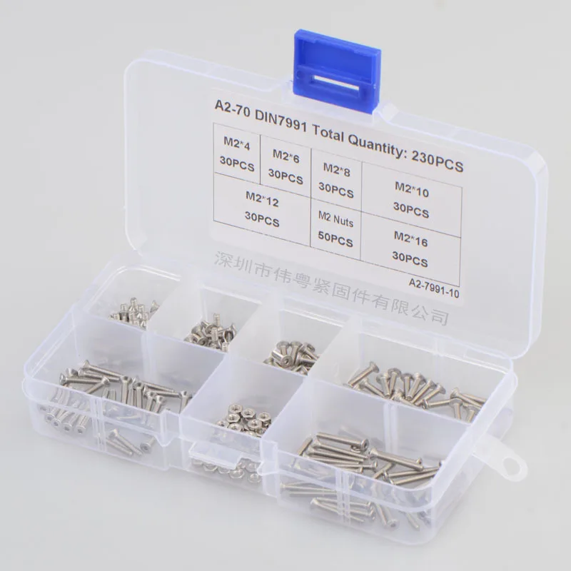 Шестигранные винты с шестигранной гайкой 230 шт. M2 * 4/6/8/10/12/16 нержавеющая сталь 304