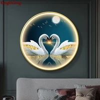 entry porch mural led lamp round swan lamp painting living room bedroom bedside background wall decorative painting lamp