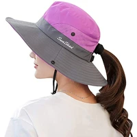 sun hats for women womens ponytail bucket hat outdoor uv protection foldable mesh wide brim beach fishing hat