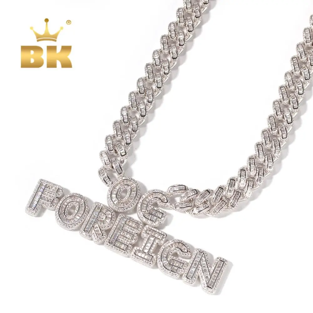

THE BLING KING Miami Cuban Link Baguette Necklaces Own Words Sqaure CZ Chain Rose Gold DIY Style Punk