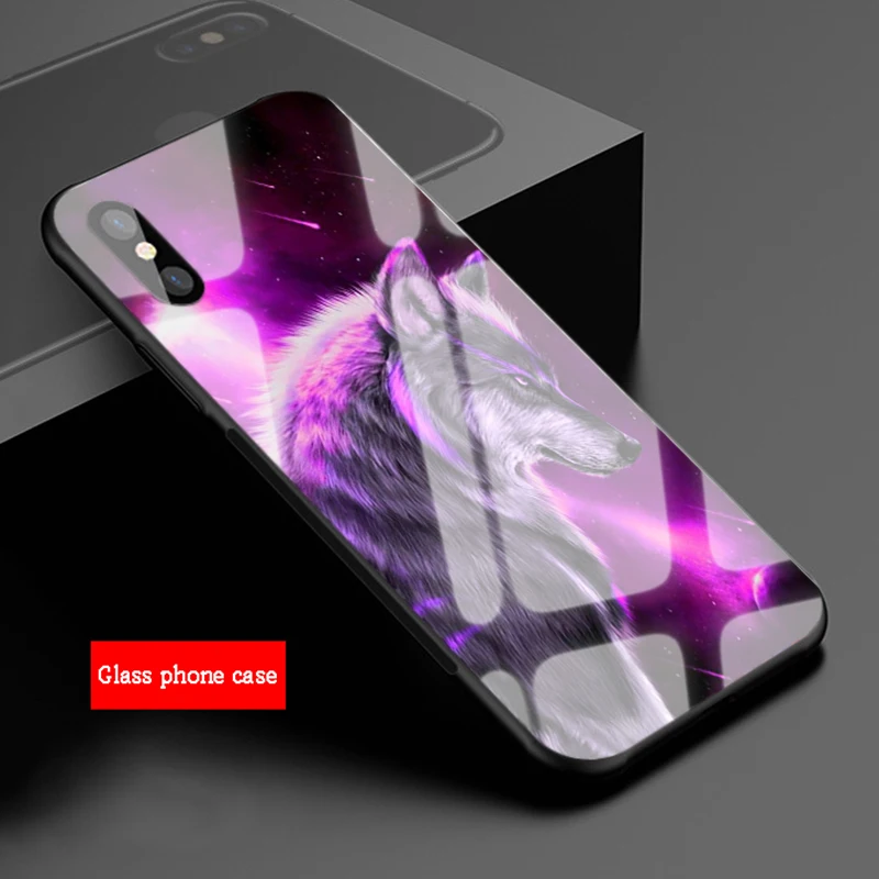 Чехол для телефона из закаленного стекла Fierce Wolf and Flame horse iPhone 11 8 7 6 6S 6Plus X XS MAX 5 5S SE XR