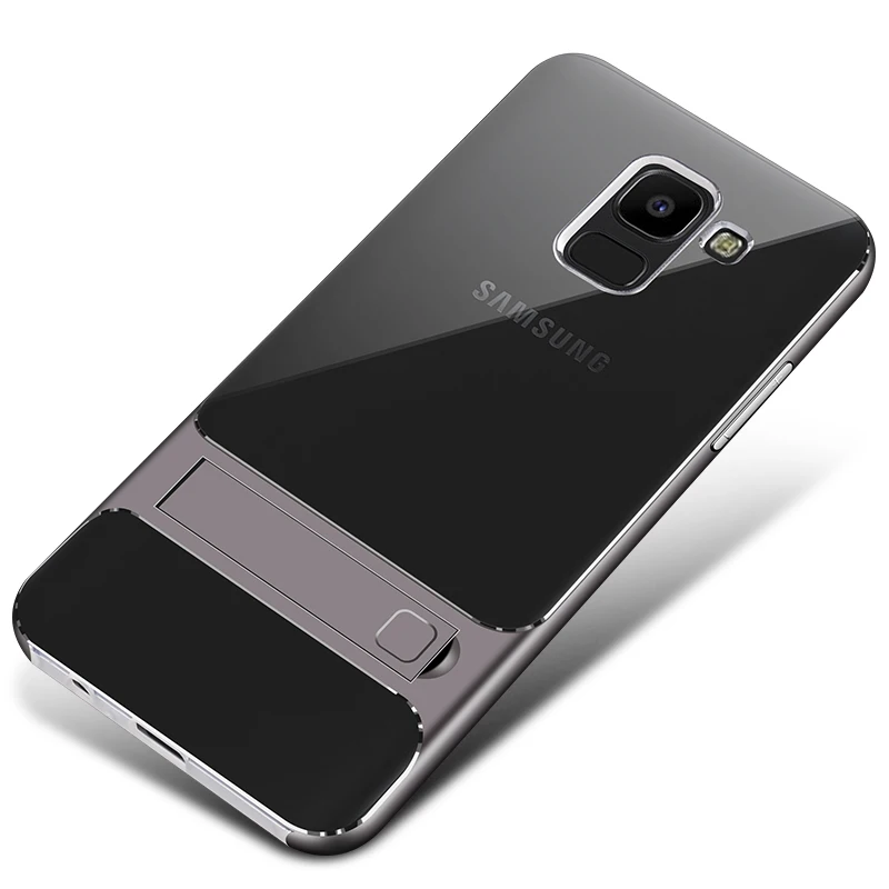 Crystal Gray Полное покрытие для samsung Galaxy J6/J6 Plus чехол Чехол 3D подставка TPU PC Гибридный 360 Защитный чехол на заднюю панель телефона J6+ J600 J6Plus - Цвет: Crystal Gray