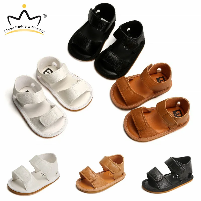 Летние мягкие кожаные Нескользящие уличные детские сандалии на резиновой