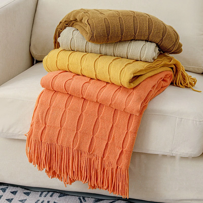 

Explosive Acrylic Sofa Bed End Blanket Knitted Quilt Air Conditioning Room Cover Blanket Tassel Napping Quilt