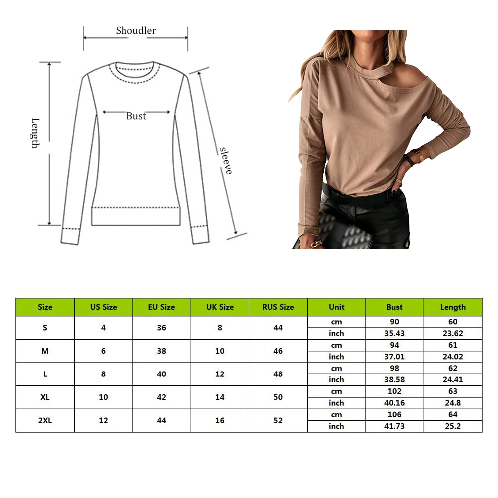 

Blusa informal de manga larga para mujer, camisa de cuello redondo Sexy calada con cuello halter en color negro liso, Tops 2021