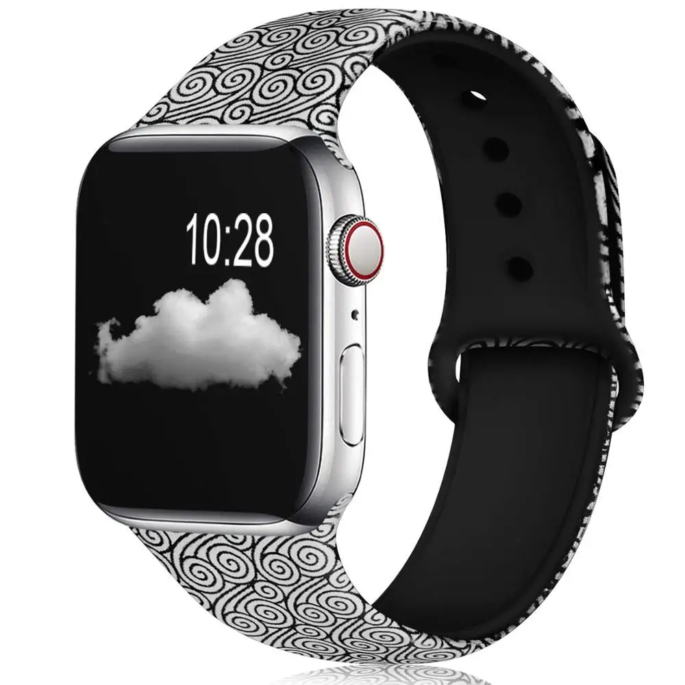 Cloud Ленты с цветами для Apple Watch 38 мм 40 мм 42 мм 44 мм, леопардовые силиконовые Печатные Сменные браслеты для iWatch серии 5 4 3 2 - Цвет ремешка: Cloud
