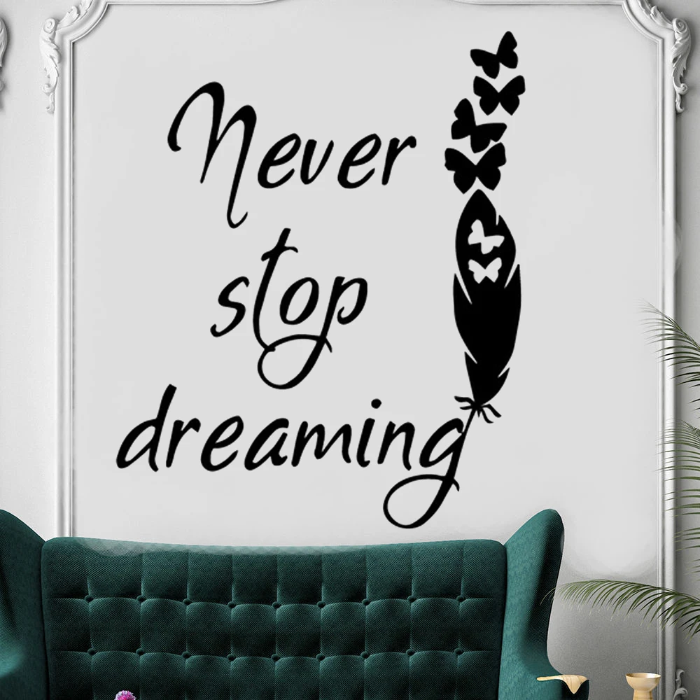 

Vinyl Quotes Sentences Phrases Feather Wall Stickers For Company Office School Living Room Wallpaper Decorations Decals HQ1028