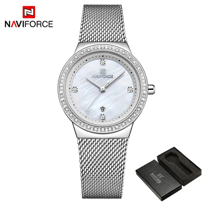 NA500504 with box NAVIFORCE Роскошные Брендовые женские часы, стразы, Кварцевые женские водонепроницаемые наручные часы из нержавеющей стали, женские часы 5005 - Цвет: NA500504 with box