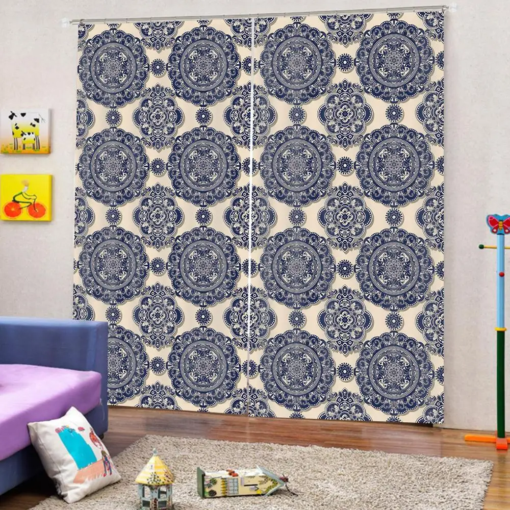 Пользовательские Ретро европейские узоры комнатные шторы большие окна Блэкаут