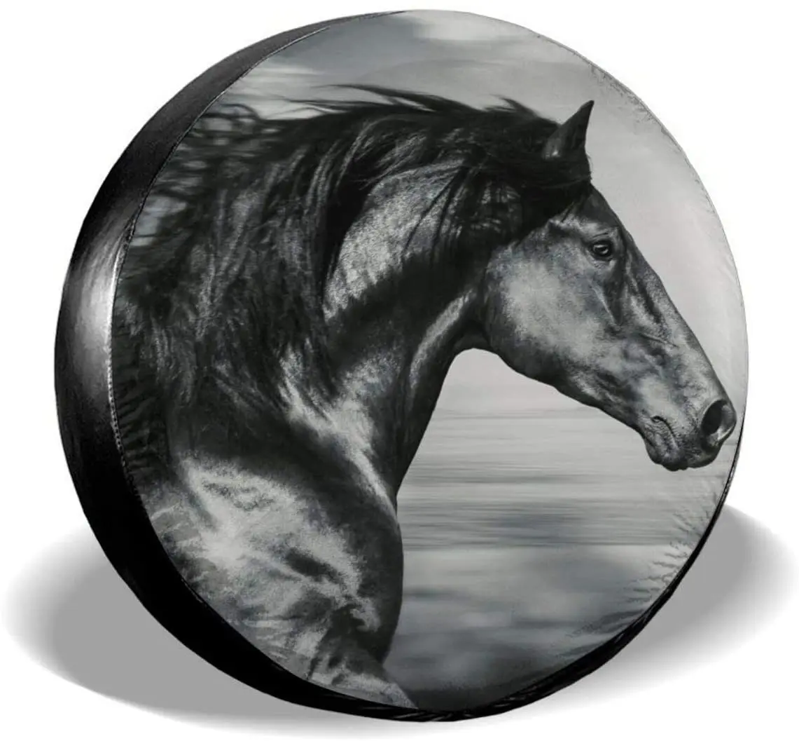 

LORBUK Tire COVER CAR Black Horse Waterproof Dust-Proof Universal Spare Wheel Tire COVER CAR Fit for Trailer, RV, SUV Truck and