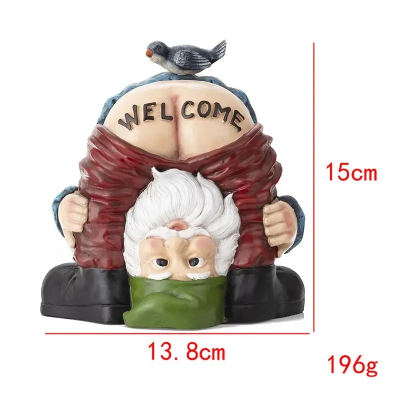 

Funny Welcome Gnome With Bird Statue Garden Decoration Outdoor Decorative Prank Dwarf Resin Doll Craft Entrance Sculpture