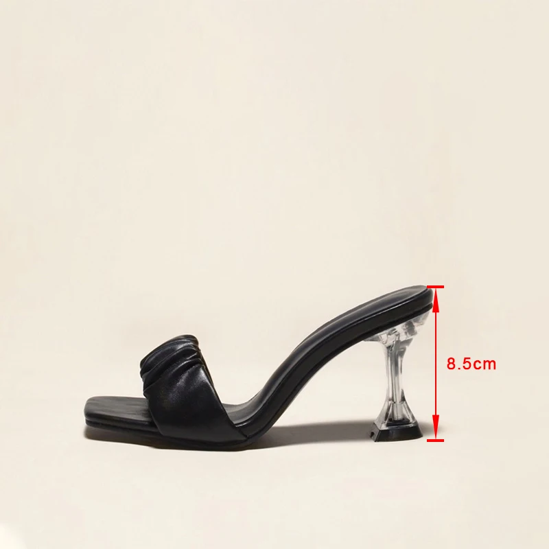 

Summer Woman Slipper Pleated Square Heels Solid Modern Ladies Sandals Plus Size Comfortble 2021 New Ladies Slippers Fashion