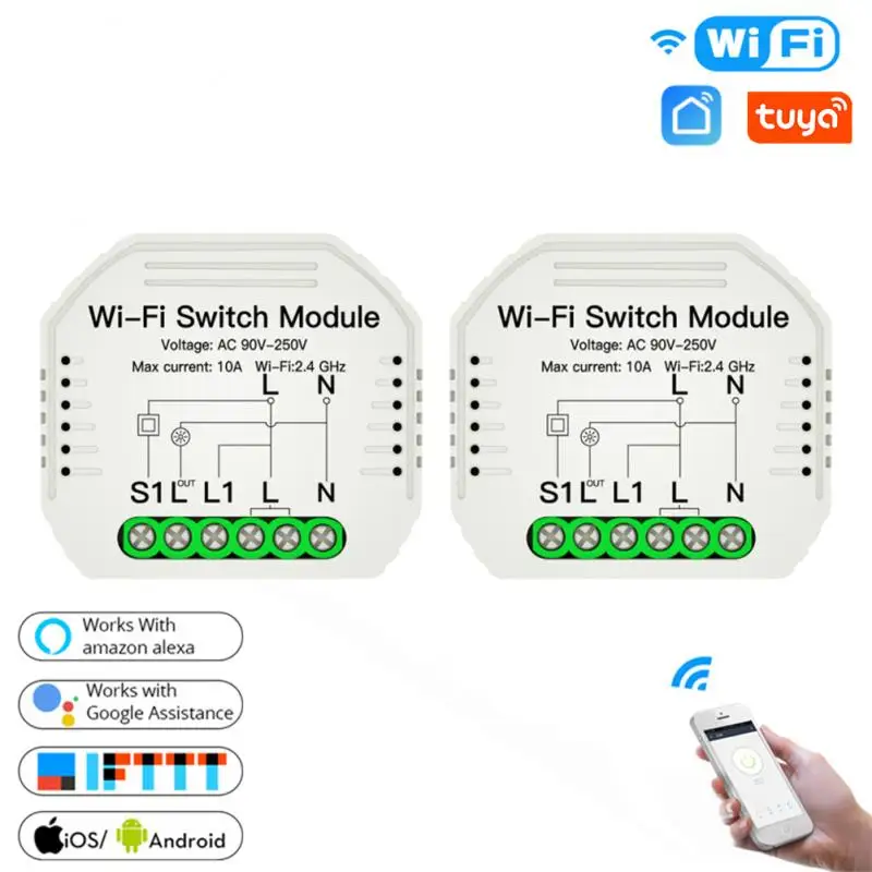 

Wifi Smart Light Switch Diy Breaker Module Smart Life/Tuya APP Remote Control,Works with Alexa Echo Google Home 1/2 Way