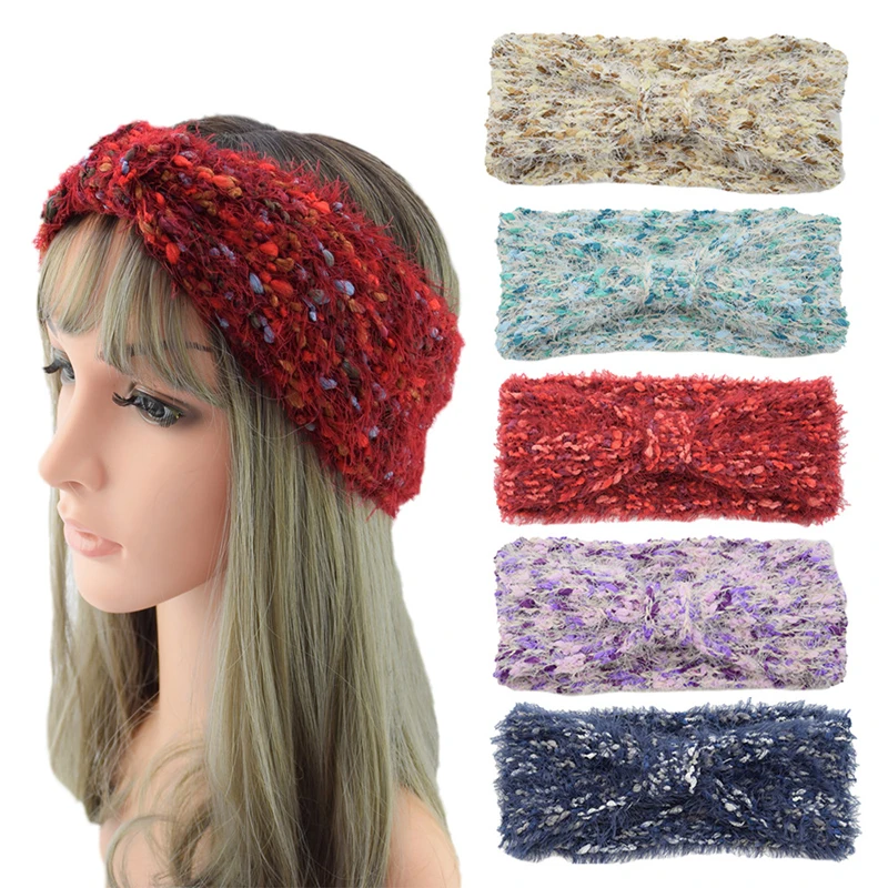 Women Headband Solid Color Wide Turban Twist Knitted Wool Hairband Girls Crochet Elastic Headbands Headwrap Hair Accessories |