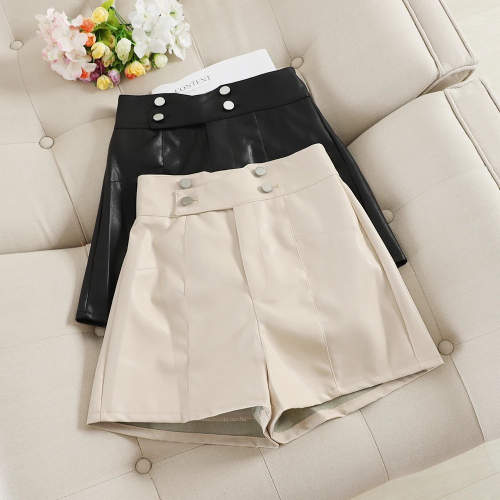 Шорты из ПУ кожи MUMUZI осенняя одежда короткие брюки с высокой талией прямые