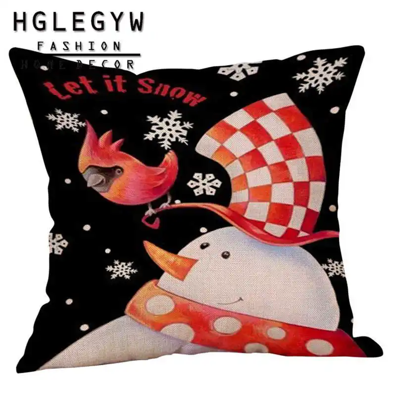 

Christmas Decorative Throw Pillows Case Cartoon Snowman Cushion Cover Car Home Decor Cotton Linen Printed Pillow Covers 45*45 cm
