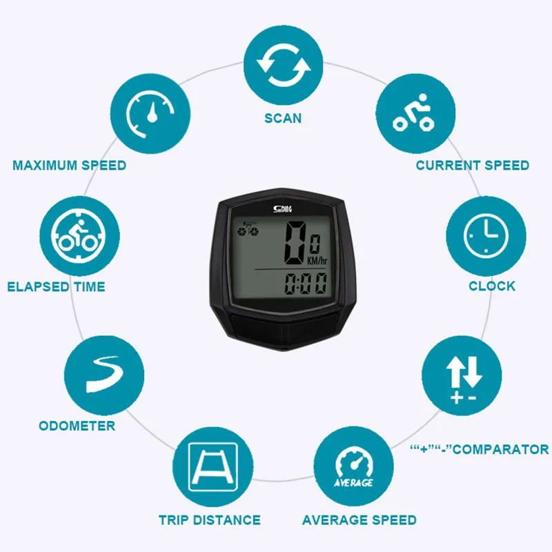 

SUNDING SD-581A Bike Wired Computer Speedometer Odometer Cycling Bicycle Waterproof Measurable Temperature Stopwatch