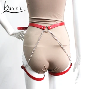 Винтажная Женская и мужская эротическая портупея Baoxiu из искусственной кожи, бандаж, готические панковские сексуальные подвязки для ног, металлические цепочки, бедра
