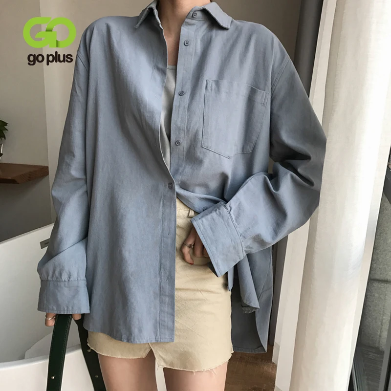 GOPLUS Блузки рубашка Винтаж отложной воротник с длинными рукавами Blusas Mujer De Moda 2021