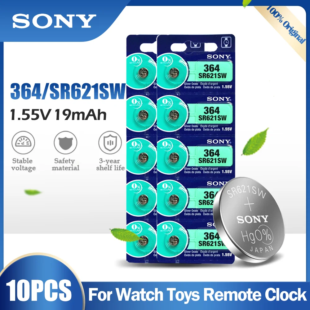 10 шт. Sony 364 SR621SW AG1 LR621 621 164 531 SR60 LR60 1 55 в оксид серебра аккумулятор для часов игрушек