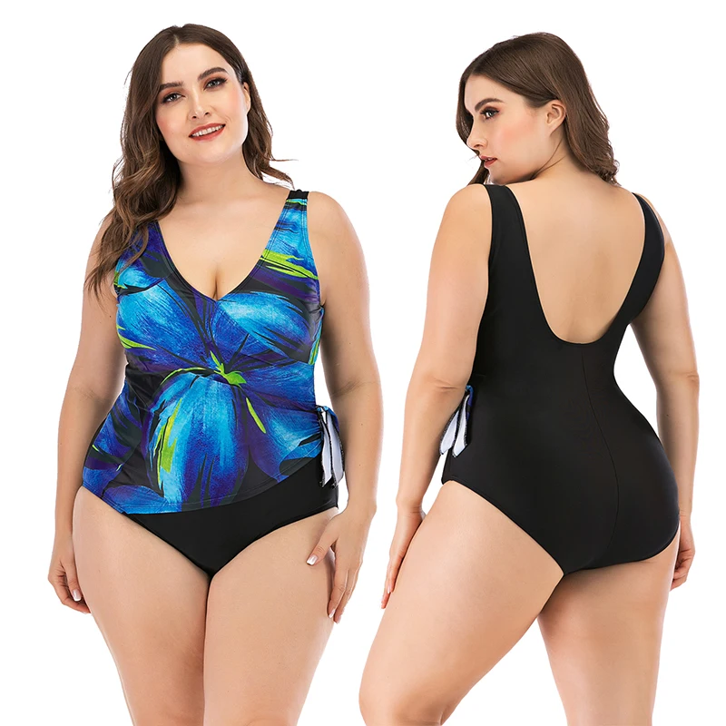 

Vikionfly Print Plus Size Swimwear Women 2021 New Halter V Neck Swimwear Large Beach Swimming Suit For Women Bathing Suit Bikini