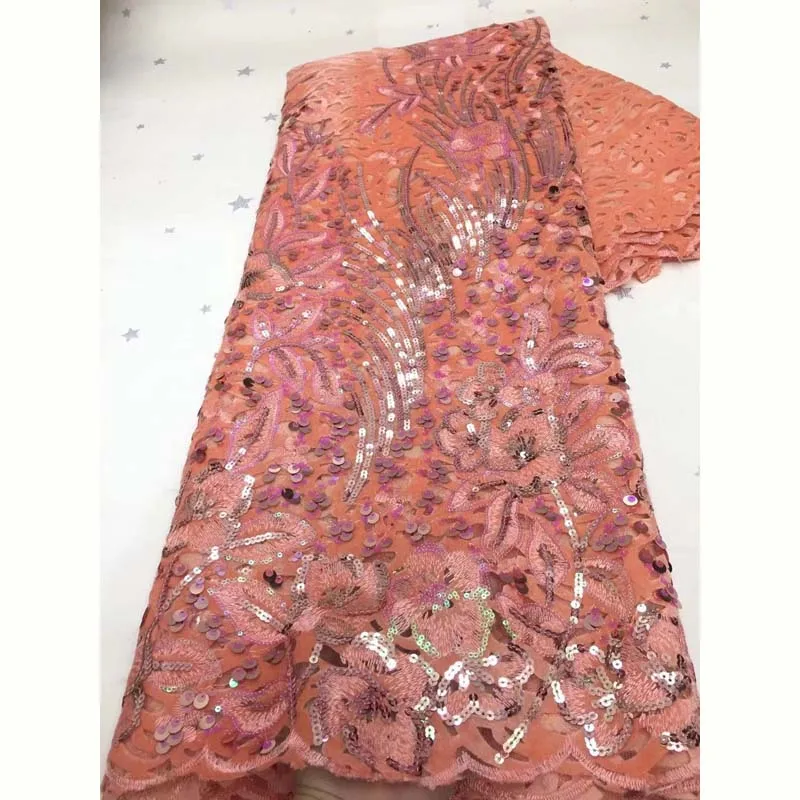 

African Lace Fabric 2021 High Quality Party Nigerian Women Sequin Cord Embroidery 5 Yards French Flannelette Lace Fabric YX-3323
