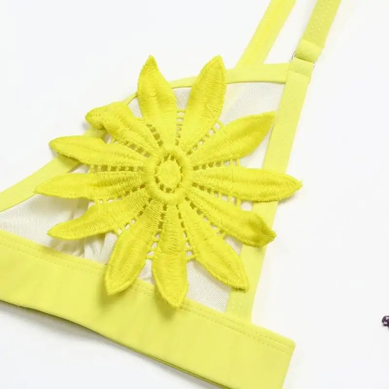 Женские бикини с цветочным рисунком сексуальное Сетчатое кружевной купальник