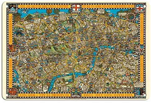 

The Famous Wonderground Map of London Town, England - Underground Railways Map by Macdonald (Max) Gill c.1915 Metal Tin Sign