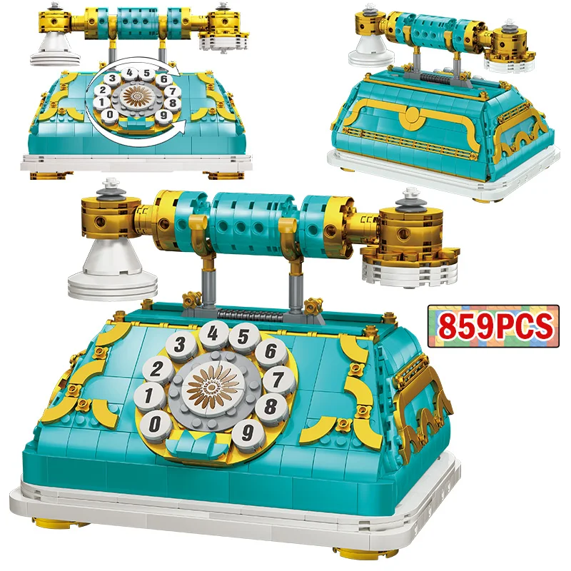 

859 шт. моделирование ретро модель телефона стационарная модель Украшение строительные блоки мебель друзья Кирпичи игрушки для детей Подарк...