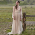 Платье Свадебное ТРАПЕЦИЕВИДНОЕ из тюля с длинным рукавом, V-образным вырезом и открытой спиной