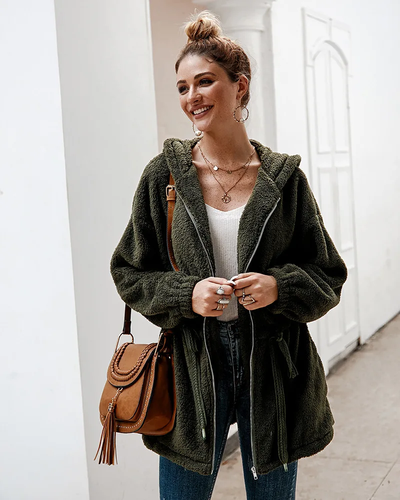 Женское плюшевое пальто с капюшоном свободная повседневная праздничная одежда