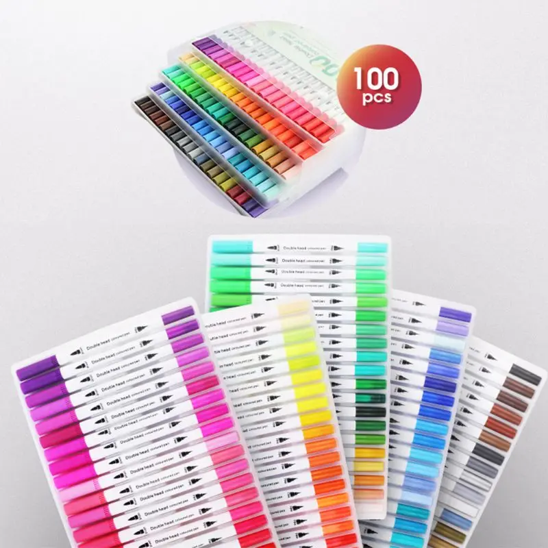 

12/24/36/48/60/80/100 Colors Dual Tip Brush Marker Pens Art Watercolor Fineliner Drawing Painting Stationery For Coloring Manga