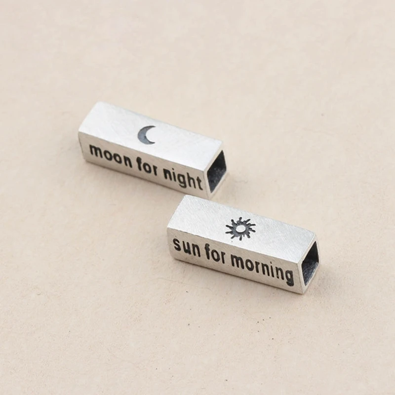 

2Pc S925 Silver Sun and Moon Lover Tube Bead for Him and Her Moon Sun Charm Bracelet Beading Beads Unisex Jewelry Making