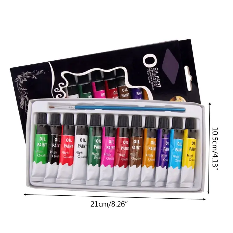 

12 Colors Oil Painting Paint Drawing Pigment 12ml Tubes with Brush Set Artist Art Supplies
