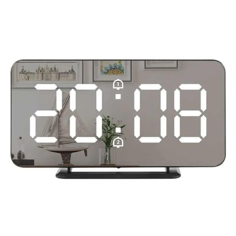 Цифровые зеркальные часы будильник настенные светодиодный Дисплей электронный