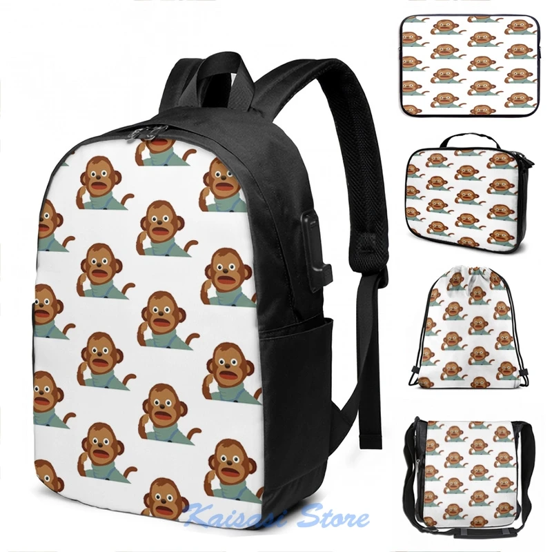 Фото Забавный графический принт Kento Шокированный обезьянный мем рюкзак с USB зарядкой