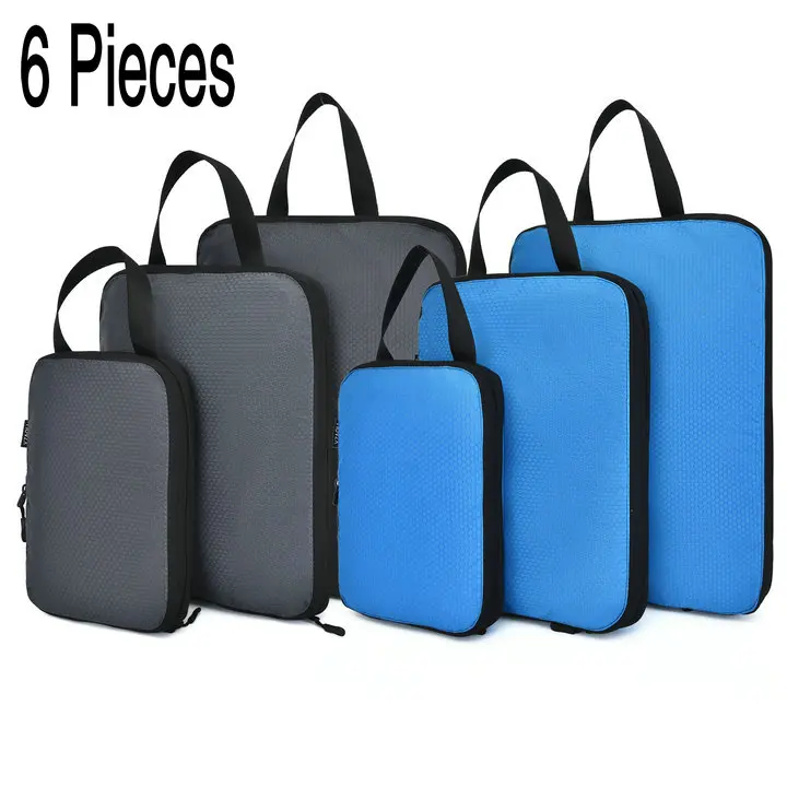 6pcs Gray and Blue Soperwillton компрессионные упаковочные кубики, набор косметических сумок, нейлоновая дорожная сумка для мужчин и женщин, органайзер для путешествий, аксессуары - Цвет: 6pcs Gray and Blue