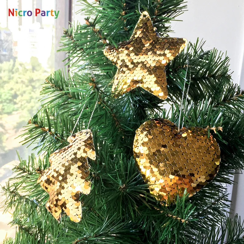 Nicro 3 шт/Набор DIY рождественское Сердце Звезда Дерево Ткань Подвеска со стразами украшения Рождественские подарки дерево Noel Weihnachten украшение# Chr82