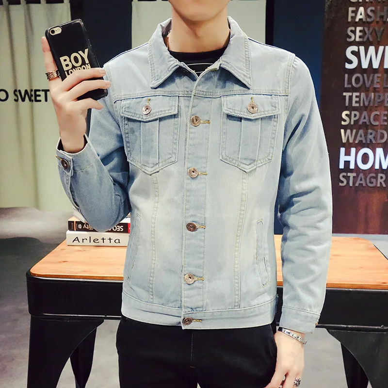 Мужские осенние джинсовые куртки большого размера мужские светло голубые