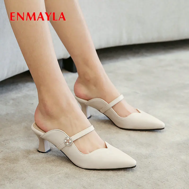 

ENMAYLA/2020 г. Однотонные женские шлепанцы модная летняя Уличная обувь из PU искусственной кожи со стразами на квадратном каблуке, роскошная диза...