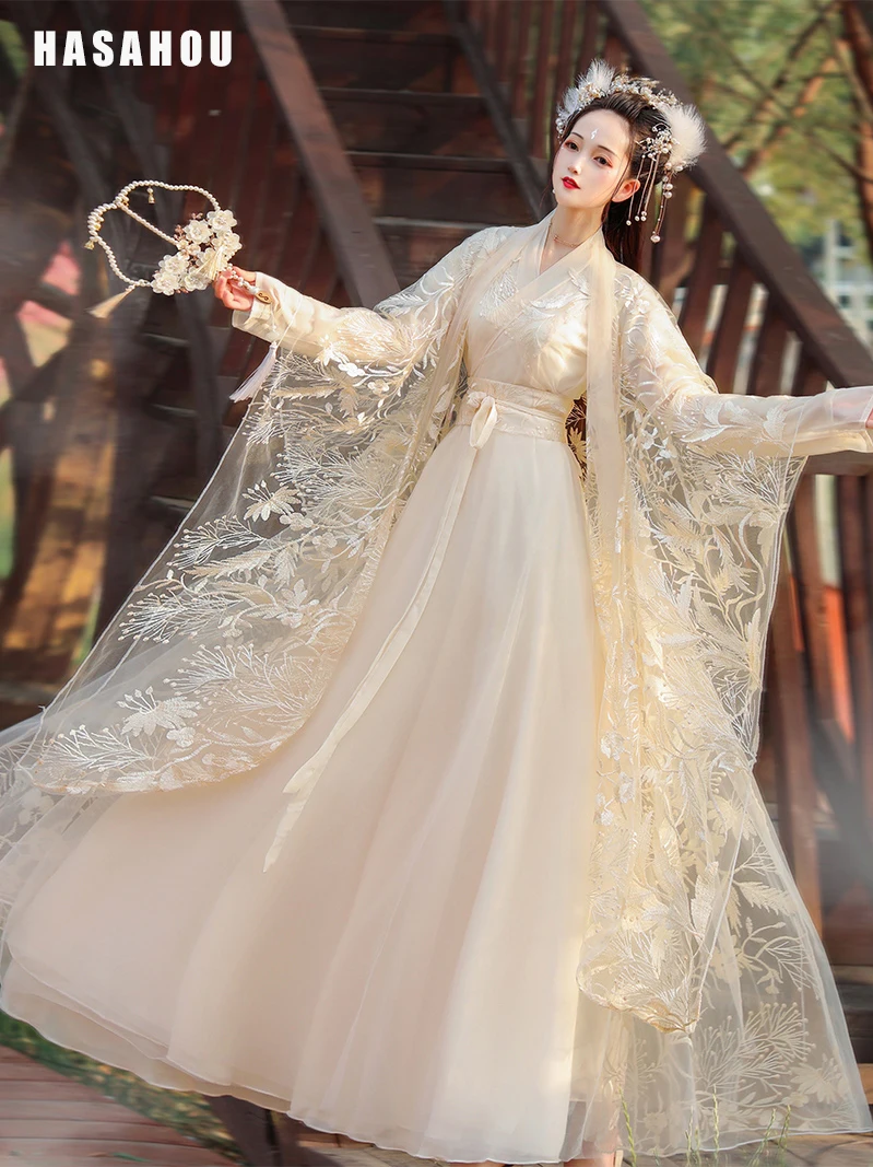 Новый женский костюм Hanfu летнее кружевное платье в китайском стиле с вышивкой для