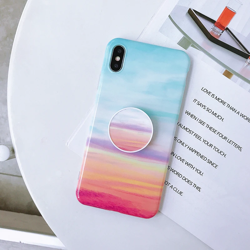 1 Модный силиконовый глянцевый мраморный чехол из ТПУ для Iphone XS Max X XR 7 8 Plus 6 6S Plus, складной держатель, чехол-подставка - Цвет: 1