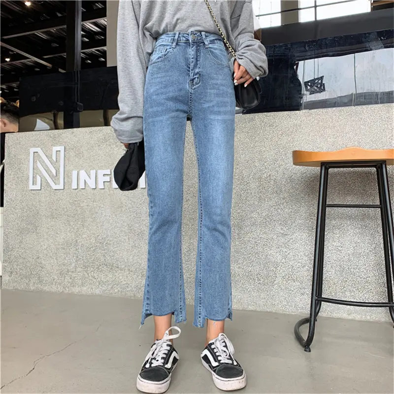 Alien Kitty Fresh 2019 Light Washed Irregular Fashion Slender Vintage All Match Slim Casual Streetwear Large Size Trousers | Женская