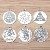 5 pieces silver color large tetragrammaton pentagram pentacle circle charms pendants for necklace jewellery making 35mm