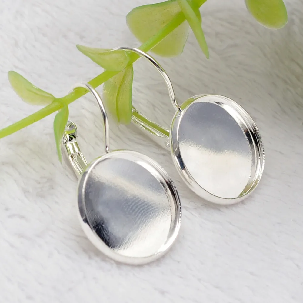 

20pcs 8mm-25mm Relief Glass French Lever Round Earrings Antique Bronze Silver Plated Inlaid Blank Earrings Back Base DIY Earring