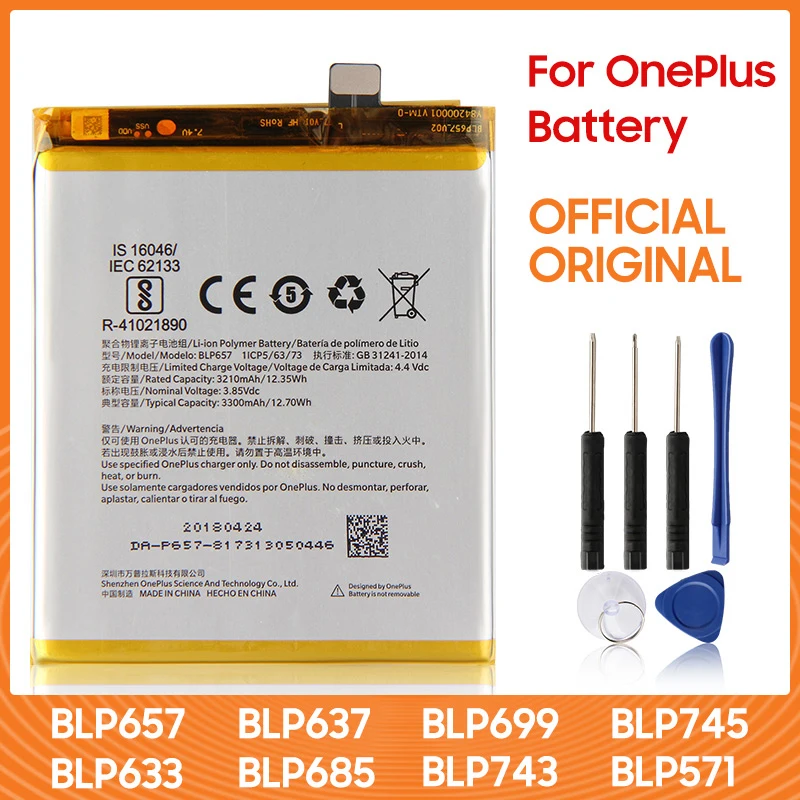Оригинальный сменный аккумулятор для телефона OnePlus 1 2 3T 5 5T 6 6T 7 Pro 7T BLP657 BLP637 BLP597 BLP685