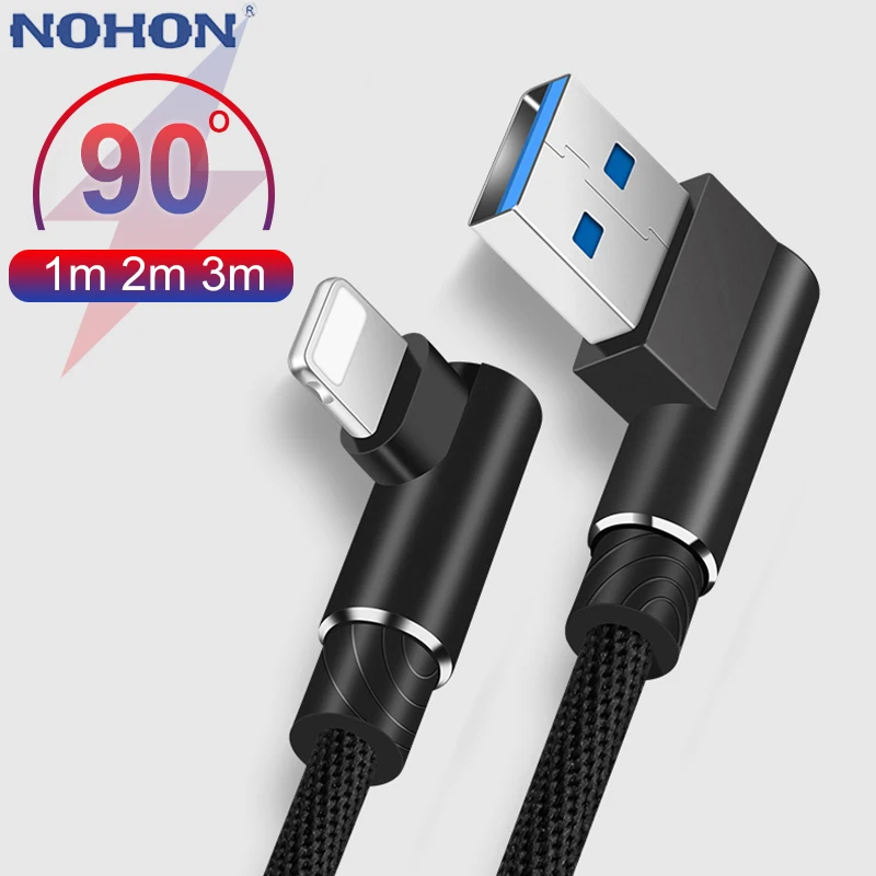 USB кабель для быстрой зарядки 90 градусов iPhone X Xs Max XR 8 7 6 6S Plus 5 5S SE iPad L оригинальный