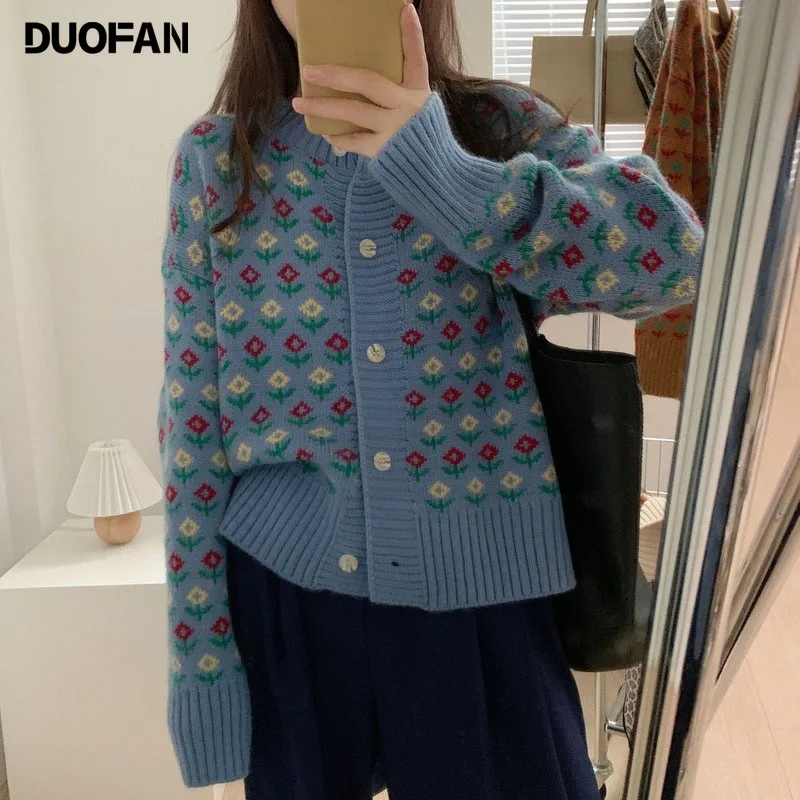 

Женский жаккардовый кардиган с цветочным принтом, на пуговицах