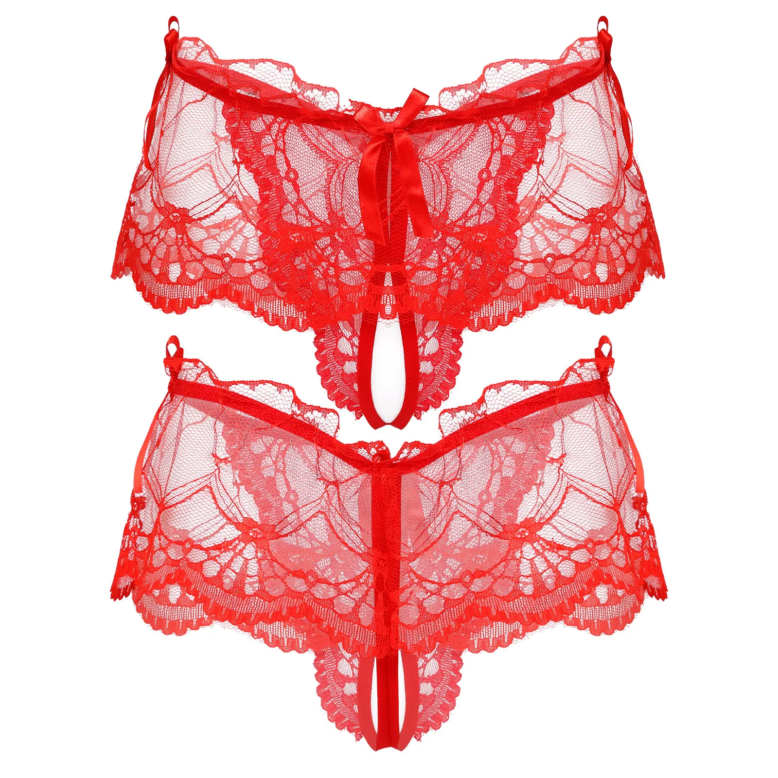 

Sissy Male Gay Underwear Men's Panties See-through Lace Crotchless Thongs T-back Panties Low Waist Bowknot Lingerie Underpants