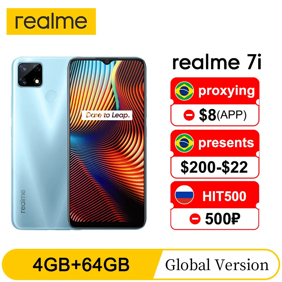 Смартфон realme 7i экран 6 5 дюйма HD 4 Гб + 64 ГБ тройная камера 48 МП Helio G85 восемь ядер